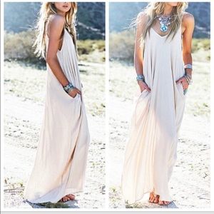 Adjustable straps loose fit pocket maxi dress